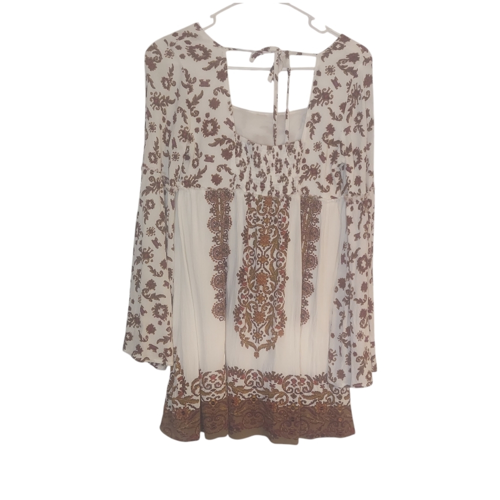 Free People White 3/4 Sleeve Relaxed Tie Front Dress - Picture 2 of 6